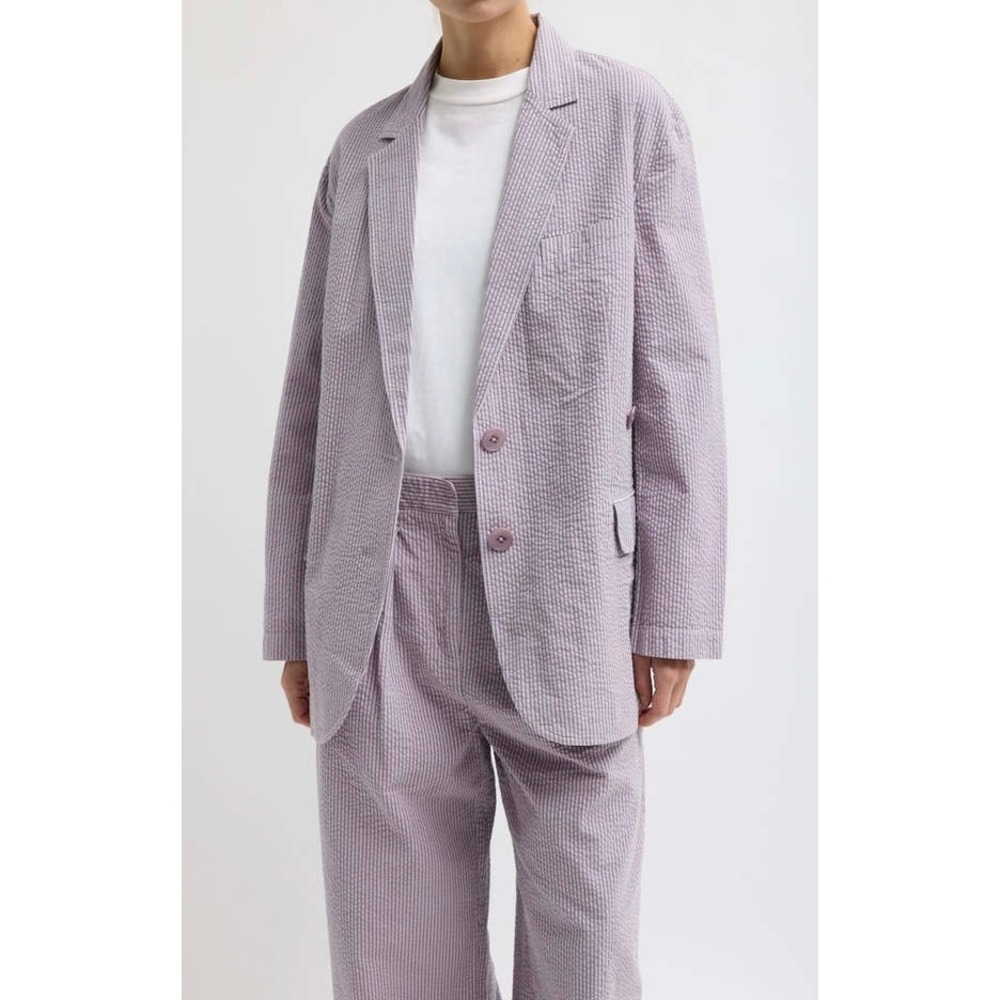 TIBI Garment Dyed Seersucker Liam Blazer XS Mauve Multi Striped Cotton Oversized